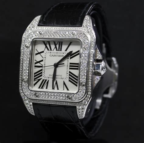 cartier santos 100 diamond bezel replica|cartier santos watch diamond automatic.